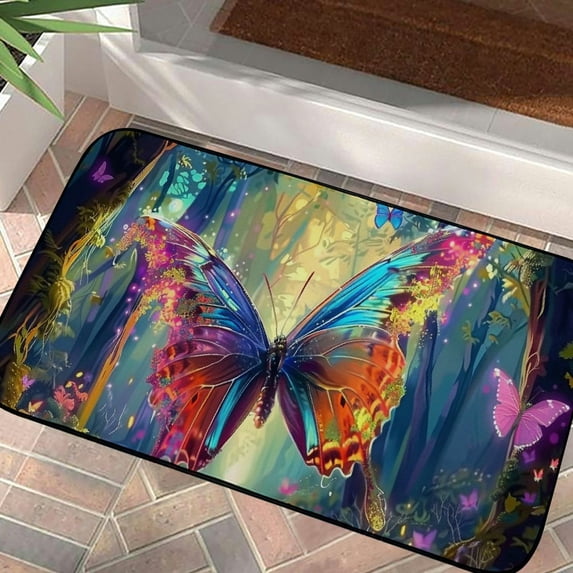 WERPE Butterfly Forest Trees Door Mats Non-Slip Durable Entrance Mat Felt Square Floor Mat for Home Entrance 19.68*39.37 in