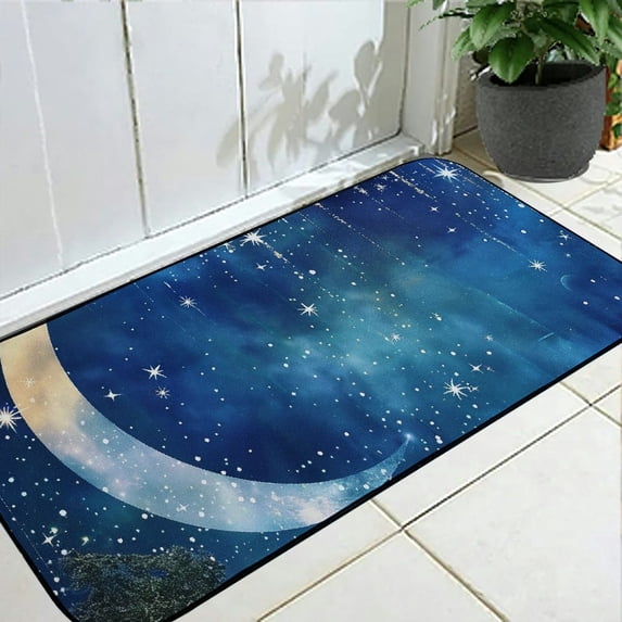 WERPE Crescent Stars Full Moon Square Doormat Entrance Mat, Anti-Slip Felt Floor Mat for Home Entrance Outside Entry, 100% Burlap Felt, UV Resistant and Stain Resistant 19.68*47.24 in