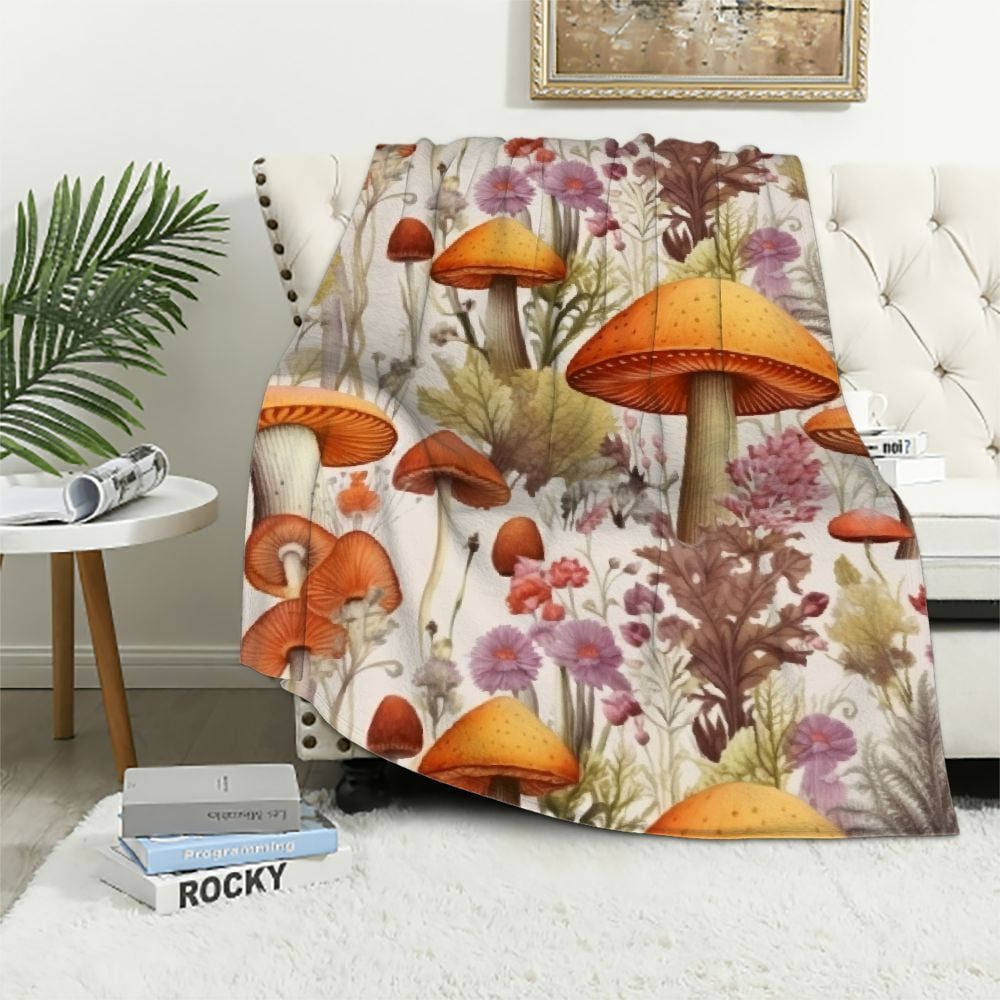 WERPE Custom Mushroom Blanket Gift With Name Cottagecore Throw Blanket Werpe Custom Mushroom Blanket Gift With Name Cottagecore Throw Blanket
