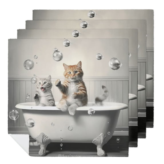 WERPE Cute Cat Cloth Napkin Reusable for Farmhouse Party Dining Table Decor 2 PCS