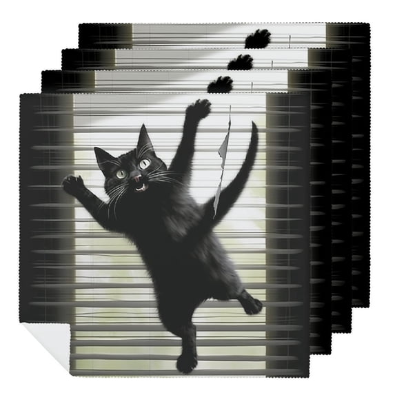 WERPE Cute Cat Polyester Cloth Napkins for Dining Table Kitchen Daily Party Housewarming Farmhouse Decor 2 PCS