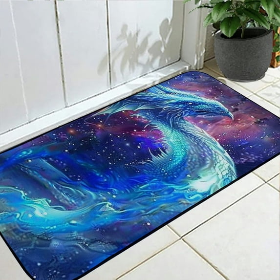 WERPE Dragon Stars Galaxy Square Floor Mat Rug for Home Entrance Outside Entry, Felt and Burlap Material, Anti-Slip and Easy to Clean 19.68*47.24 in