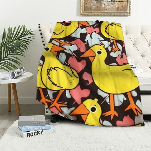 WERPE Duck Blanket Lightweight Warm Flannel Plush Pattern Yellow Throw Blankets Funny Living Room Sofa Couch Bed Decoration Gift White