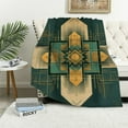 thumbnail image 1 of WERPE Durable and Long-lasting Gold and Blue Abstract Art Flannel Bed Blanket White, 1 of 6