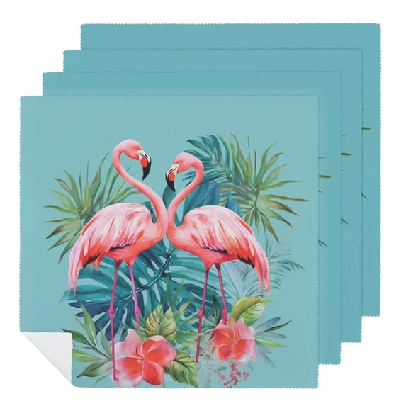 WERPE Flamingos Flowers Leaves Cloth Napkin Reusable Polyester Home Decor 2 PCS