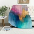 thumbnail image 1 of WERPE Flannel Blanket Gifts Gold and Blue Abstract Art White, 1 of 6