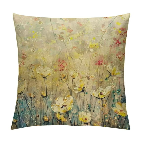 WERPE Flower Decorative Throw Pillow Cover Yellow Poppy Flower Leaf Springtime Garden Print Pillow Case Square Cushion Cover for Home Sofa Bedroom(Yellow Poppy)