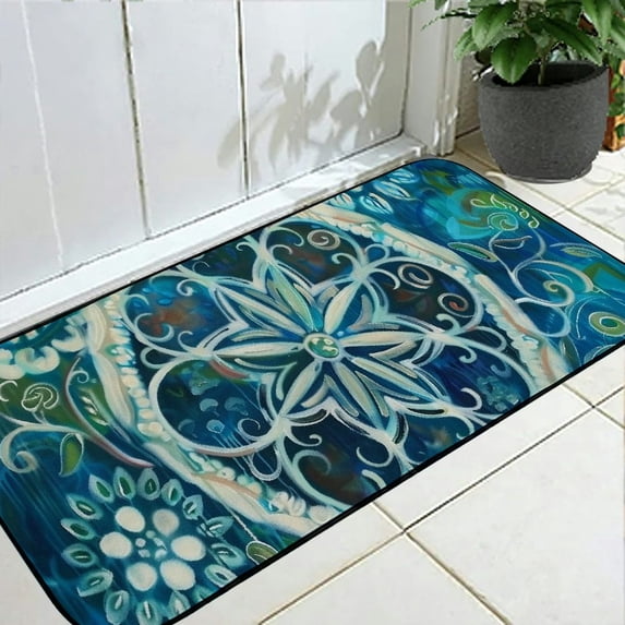 WERPE Flower Design Floor Mat Rug for Home Entrance Outside Entry, Anti-Slip and Durable, 19.68x39.37in/50x100cm, Burlap Felt Surface with Recycled Rubber Backing 19.68*47.24 in