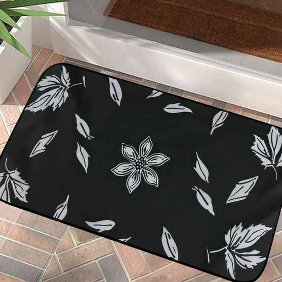 WERPE Flower Leaves Black and White Square Floor Mat Rug for Home Entrance Outside Entry 19.68*39.37 in