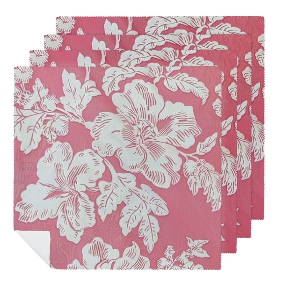 WERPE Flowers Floral Print Romantic Polyester Party Dinner Decoration Washable Napkins Gift 4 PCS