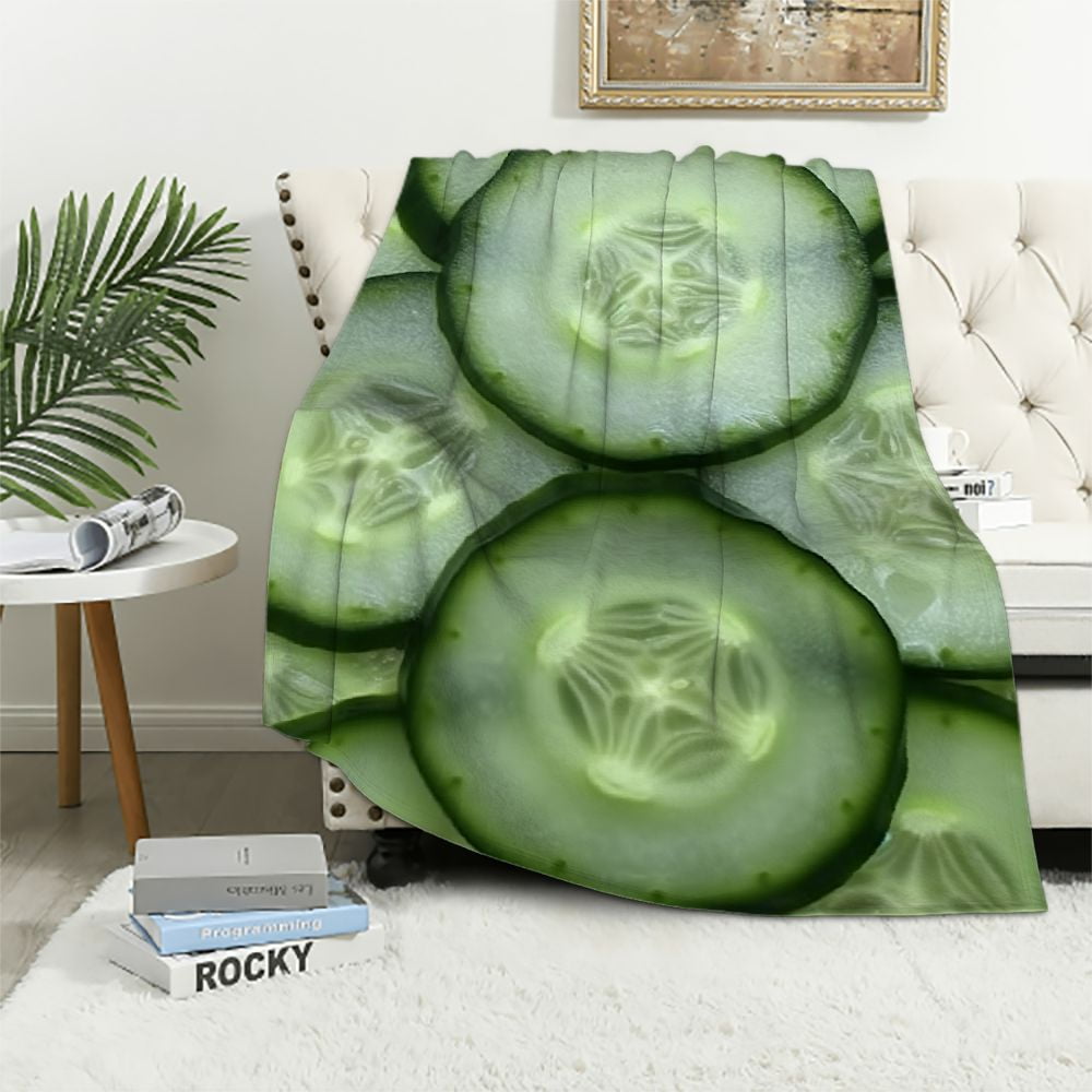 WERPE Food Cucumber Blanket Adult Big Green Vegetable Fruit Pattern Throw Blanket Soft Flannel for Kids Novelty Weird Stuff and Gag Gifts for College Students White Walmart