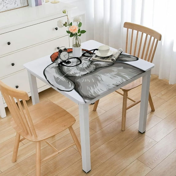 WERPE Funny Rabbit Hipster Bunny Geek Washable Square Tablecloth for Home Kitchen Outdoor Decoration white