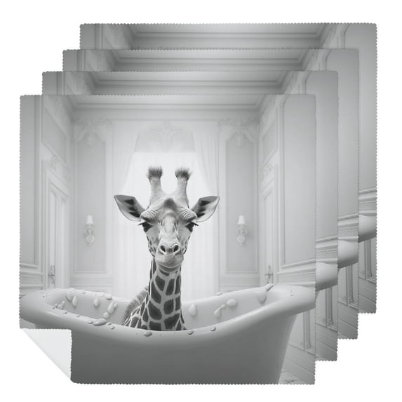WERPE Giraffe Polyester Cloth Napkins Home Decor Party Dinner Decoration Washable Napkins 4 PCS