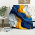 thumbnail image 1 of WERPE Gold and Blue Abstract Art Flannel Blanket Soft Plush Blankets White, 1 of 6