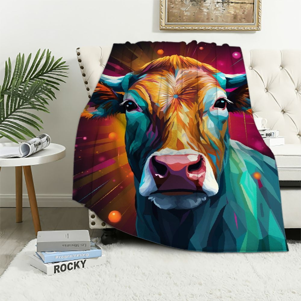 WERPE Highland Cow Blanket Long Horn Highland Cow Throw Blankets for Adults Kids, Black and