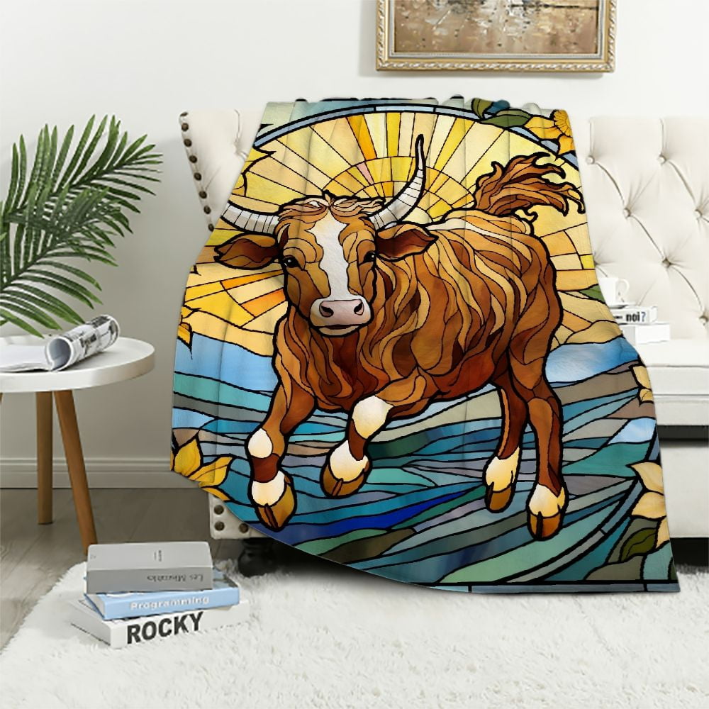 Cozy Highland Cow Fleece Throw Blanket - Sherpa Plush For Bed, Couch, Or Decor - Queen 90x90 Inches - Farmhouse Style - View #9
