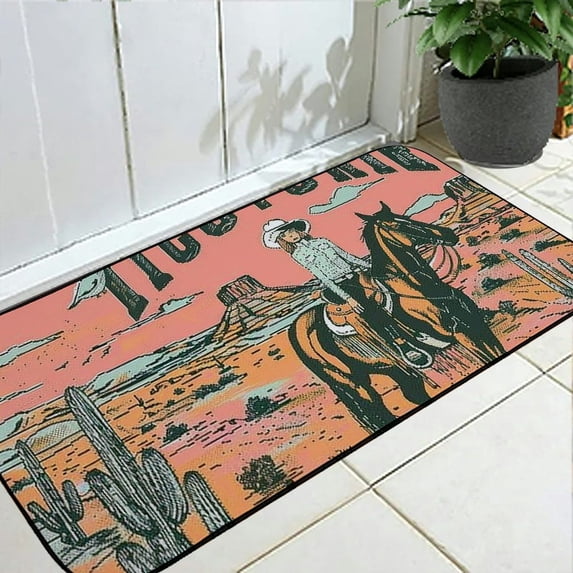 WERPE Horse Cactus Bird Square Floor Mat Rug for Home Entrance Outside Entry 19.68*47.24 in