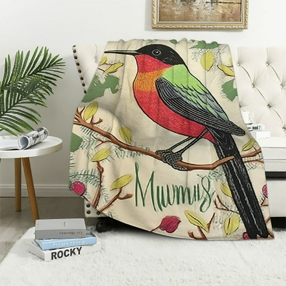 WERPE Hummingbird Blanket Birds Plush Throw Blanket Super Soft Cozy Warm Hummingbird Bedding Blanket Gifts for Kids Girls Women Bed White