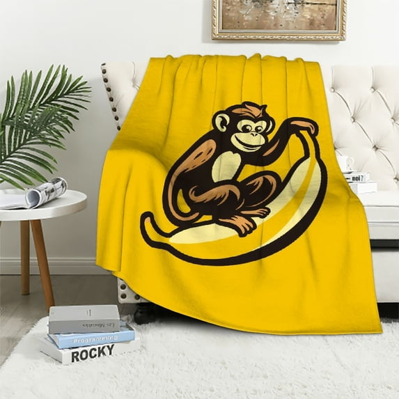 RUIYC Monkey Blanket Super Soft Throw Blankets Lightweight Animal Plush Bedding Monkey Stuff Blanket Gifts for Men Women Kids Girls Boys Bed Decor 40''X50'' White
