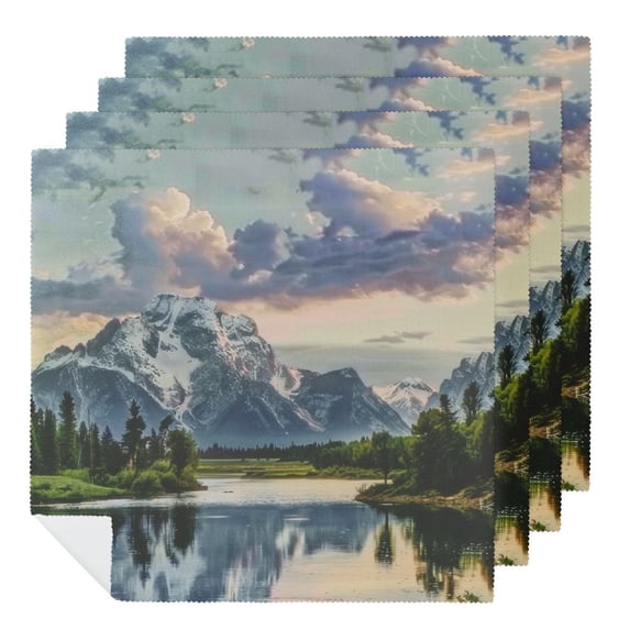 WERPE Mountain Range Lake Forest Cloth Napkin Reusable Party Dinner Decoration Washable Napkins 4 PCS