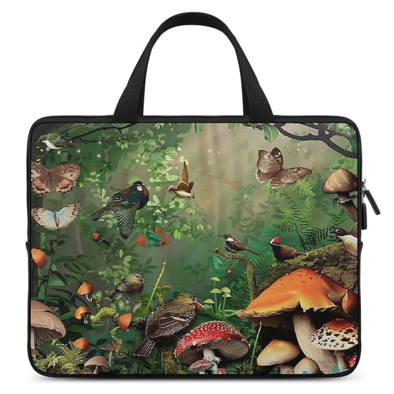 WERPE Mushrooms Birds Forest Neoprene Laptop Handle Bag Diving Fabric Tablet Cover Computer Protect Case 17inch