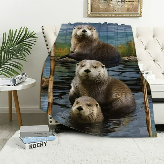 WERPE Otter Blanket for Men Women, Otter Gifts for Otter Lover, Soft Fuzzy Otter Throw Blanket Otter Decor Plush Gift for Birthday Christmas White