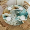 thumbnail image 1 of WERPE Outdoor Fitted Blue Abstract Background White Floral Round Tablecloth, 100% Polyester Fiber, Elastic Band Closure, Multiple Sizes White, 1 of 7