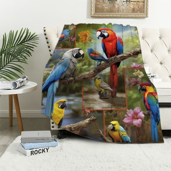 WERPE Parrot Bird Blanket Parrot Bird Gifts for Boys Men Parrot Bird Throw Blanket for Couch Sofa Bed Soft Warm Flannel Fleece for adults40 x50 White