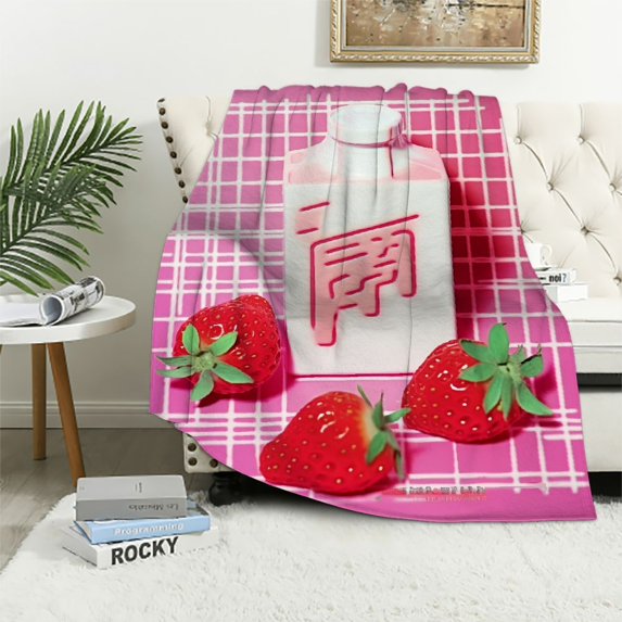 WERPE Pastel Pink & White 90s Vaporwave Japanese Strawberry Milk Shake Kawaii Throw Blanket White