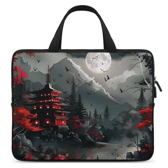 WERPE Red Pagoda Woods Full Moon Neoprene Laptop Sleeve Carrying Bag 17inch