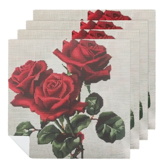 WERPE Roses Cloth Napkin Reusable Dinner Napkin for Dining Table Kitchen Daily Party Housewarming Farmhouse Decor 6 PCS