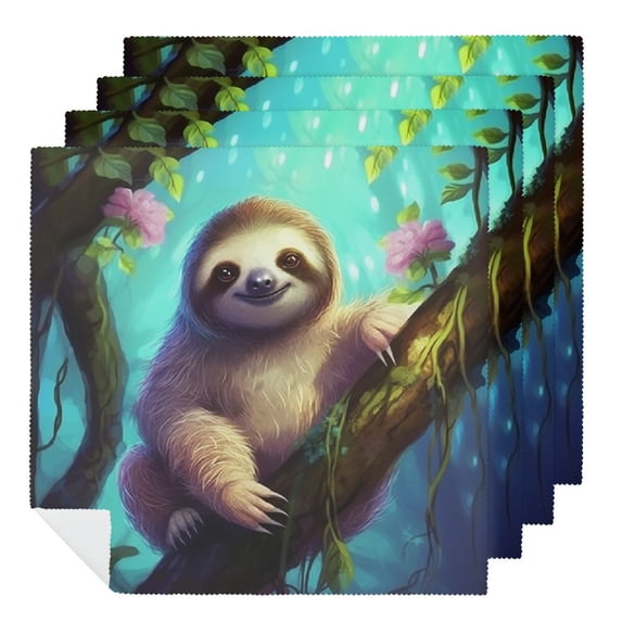 WERPE Sloth Tree Branch Forest Polyester Cloth Napkins for Dining Table Kitchen Daily Party Housewarming Farmhouse Decor 4 PCS