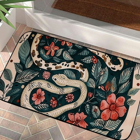 WERPE Snake Flowers Leaves Entrance Floor Mat Rug Felt for Home Outside Entry 19.68*39.37 in