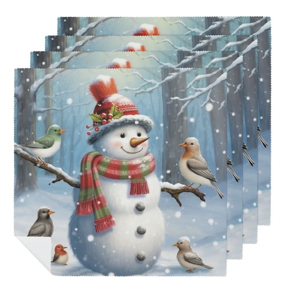 WERPE Snowman Squirrel Bird Dinner Napkin for Dining Table Kitchen Daily Party Housewarming Farmhouse Decor Gift 6 PCS
