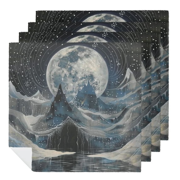 WERPE Stars Moon Mountain Cloth Napkins Polyester Reusable Machine Washable Fabric for Events Home Decor 6 PCS