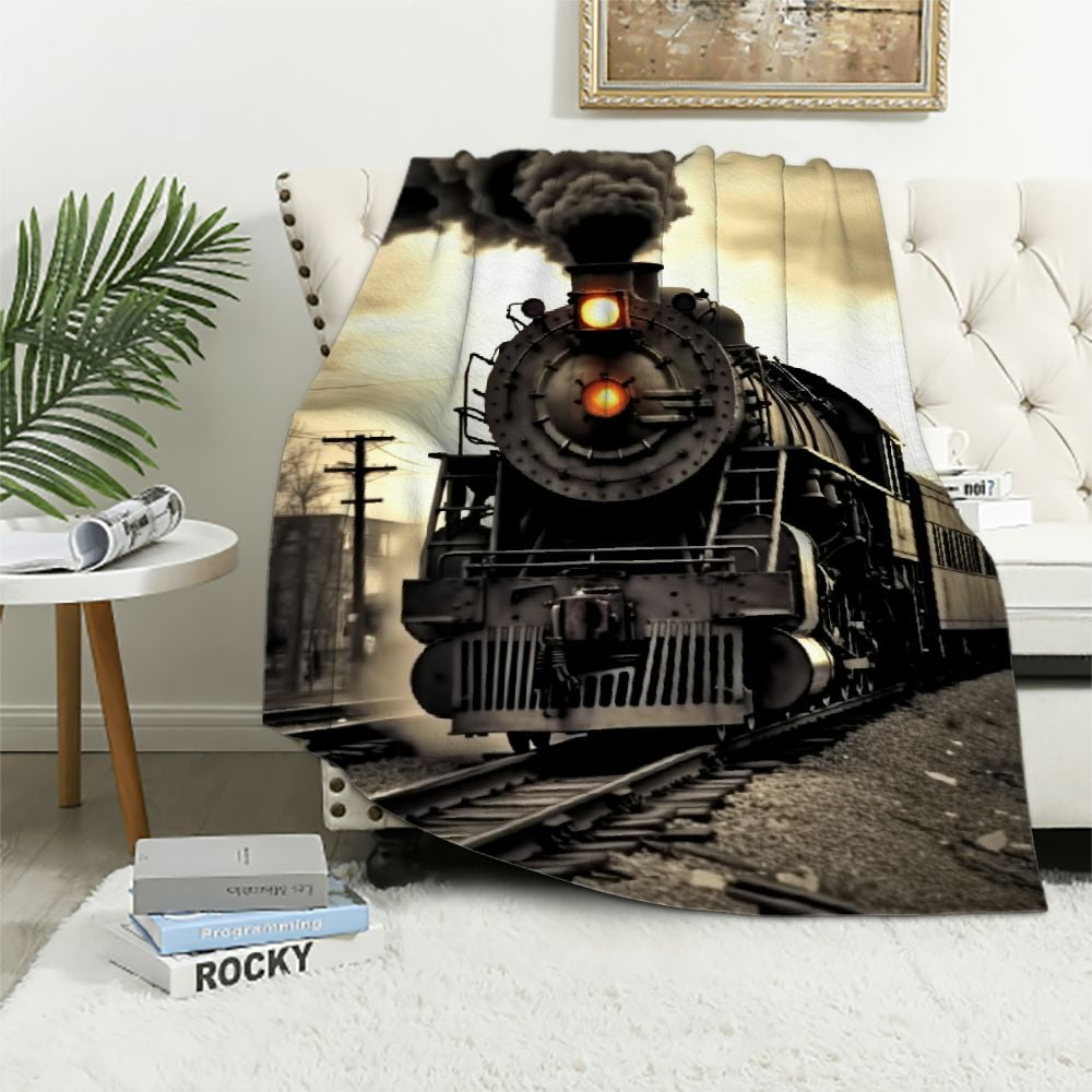 WERPE Steam Train Blankets Kids Adults Soft Flannel Throw Blanket for