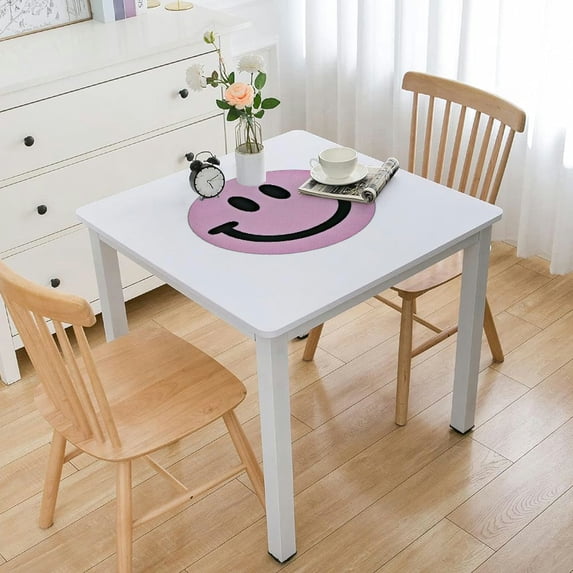 WERPE Tablecloth Square Table Cover Retro Happy Face Checkered Pattern Smile Face Trendy white
