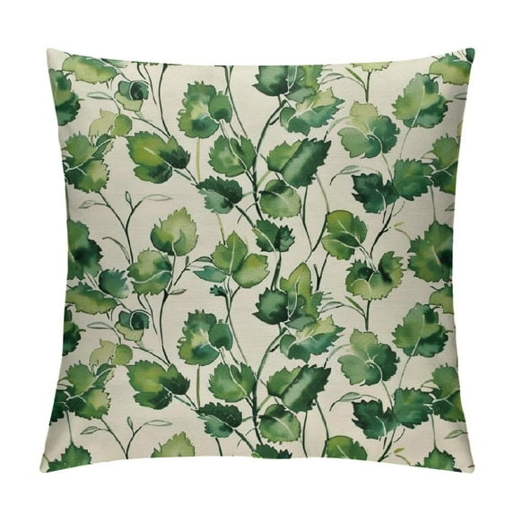 Nawypu Tropical Green Leaves Decorative 18"x 18" Throw Pillow Covers - Seasonal Eucalyptus Branches Plants Canvas Cases for Couch Cushion Farmhouse Outdoor Decor