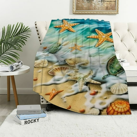 WERPE Turtle Beach Blanket for Bed, Turtle Throw Blanket for Women, Men & Kids - Super Soft Plush Beach Blanket Throw Turtle Ocean Blanket Blanket White