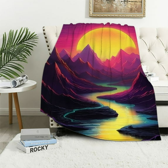 WERPE Ultra Soft Flannel Bed Blankets Lightweight Cozy Throw Blanket Room Decor for Couch Sofa Bedroom Adults Bedding Lightweight Cozy Blanket Vaporwave Mountain Fantasy Vertical White