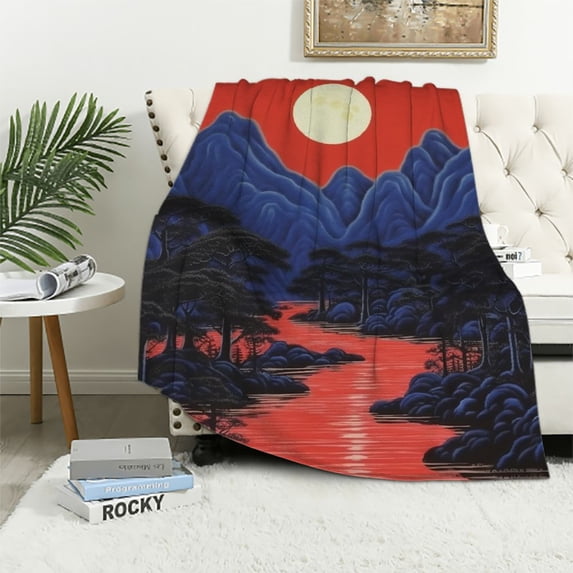 WERPE Ultra Soft Flannel Bed Blankets Lightweight Cozy Throw Blanket Room Decor for Couch Sofa Bedroom Adults Bedding Lightweight Cozy Blanket Vaporwave Mountain Landscape White