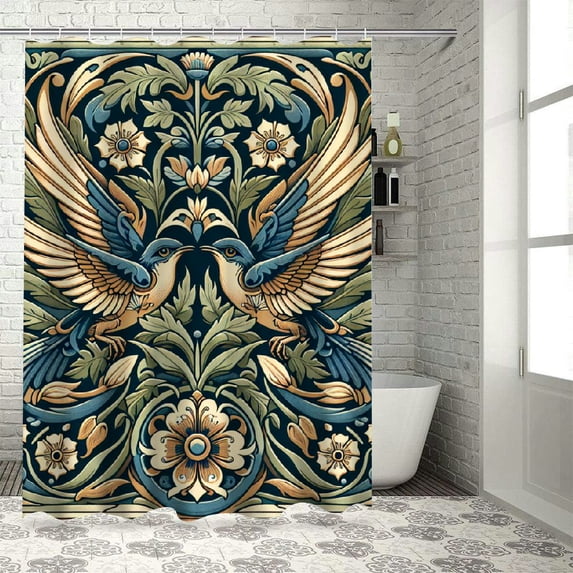 WERPE Vintage Flower Strawberry Birds Retro Boho Botanical Plant Waterproof Shower Curtain for Bathroom Decoration White