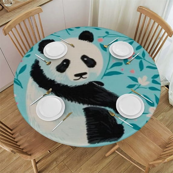 WERPE Washable Round Tablecloth for Home Kitchen Outdoor Decoration Panda Cozy Soft Fits White