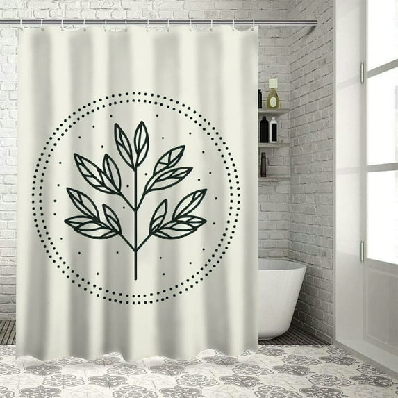RUIYC Waterproof Shower Curtain for Bathroom Decoration Neutral Botanical Beige Plant Minimalist Line Retro