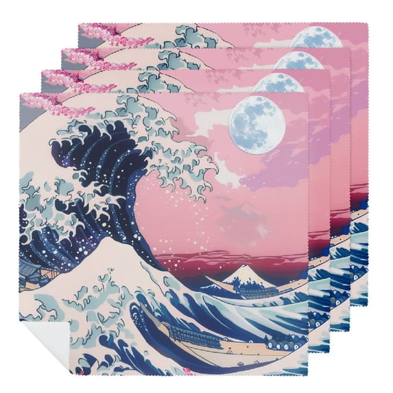 WERPE Wave Full Moon Pink Sky Cloth Napkin Reusable Dinner Napkin for Dining Table Kitchen Daily Party Housewarming Farmhouse Decor 2 PCS