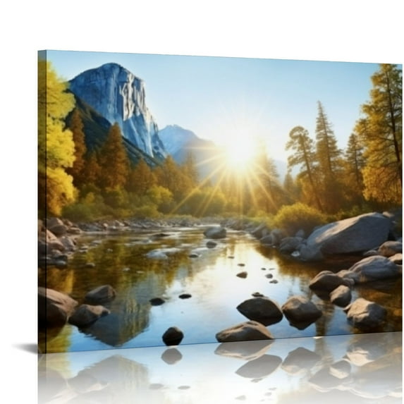 WERPE Yosemite National Park Canvas Wall Art Mountain Sky Nature Landscape Painting Artwork Framed Home Decor for Bedroom