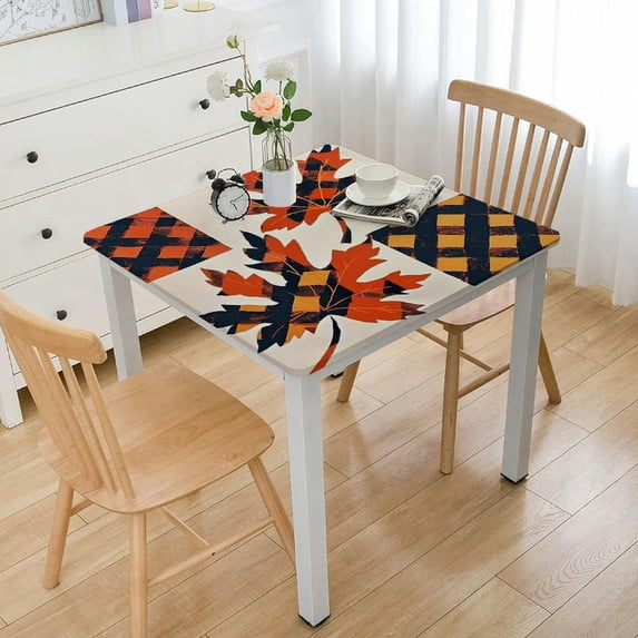 WERPE with Elastic Edge Square Tablecloth Thanksgiving Fall Decorations, Orange and Black white