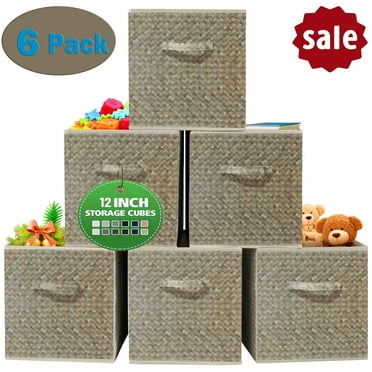WERSEON 12 inch Foldable Cube Storage Bins Set of 6, Closet Organizers Bins and Storage Box for Toy Clothes-Brown