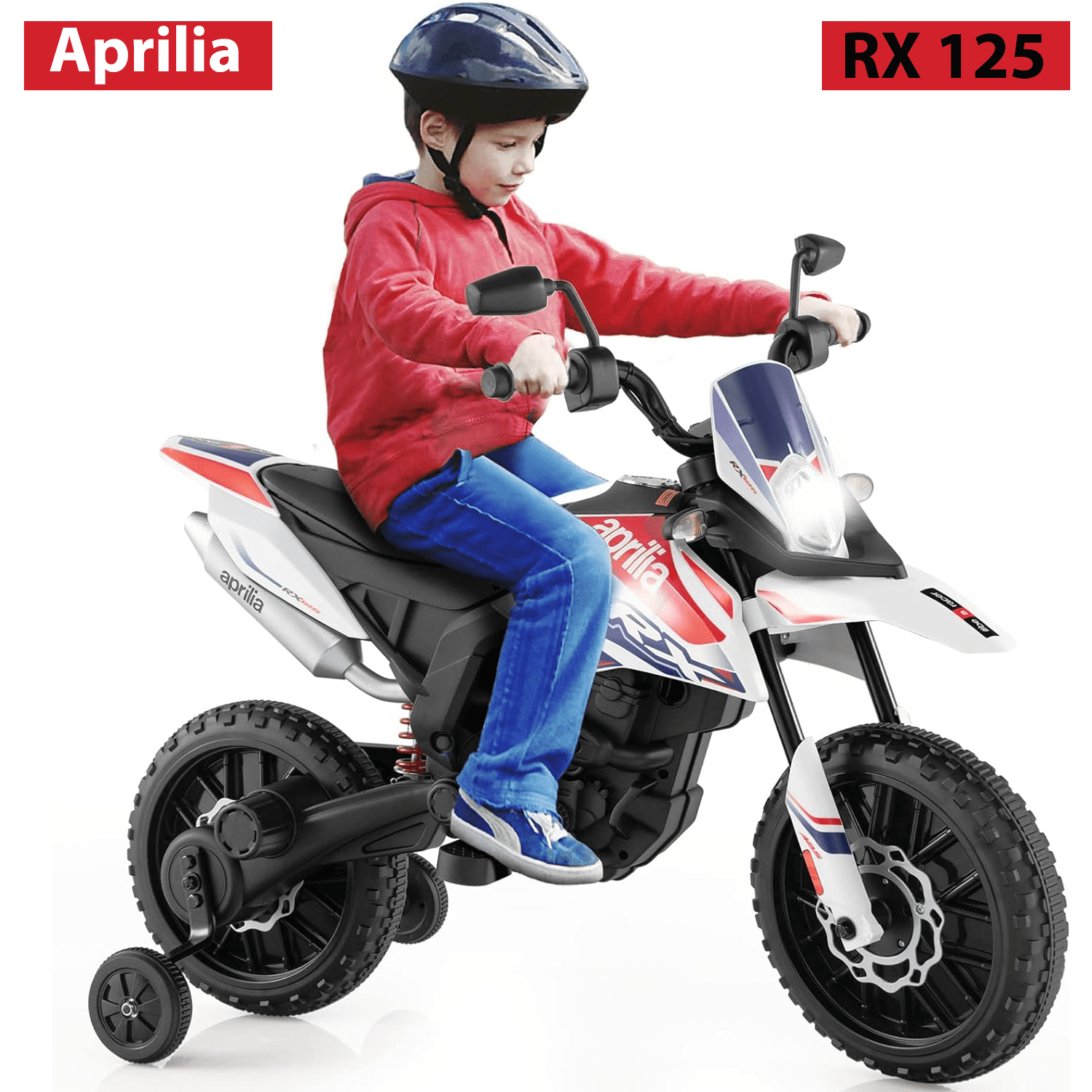 WERSEON 12V Kids Ride On Motorcycle, Licensed Aprilia Electric Ride on Motorbike for Toddlers Ages 3-6, White