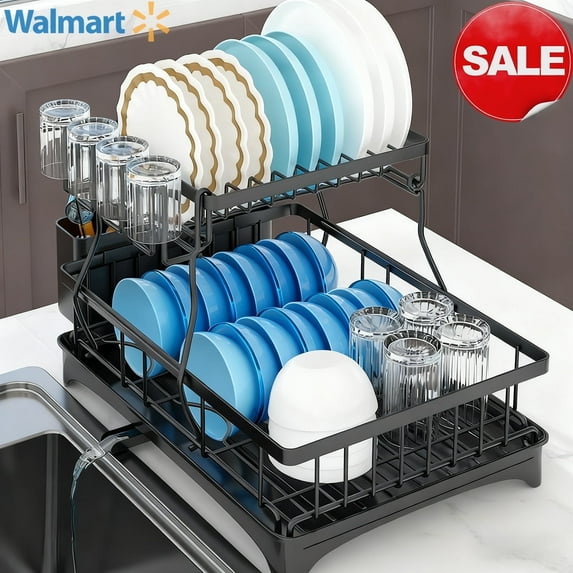 WERSEON Dish Racks for Kitchen Counter, Stainless Steel Kitchen Dish Drying Rack with Drainboard, Detachable Dish Drainers with Utensil Holders